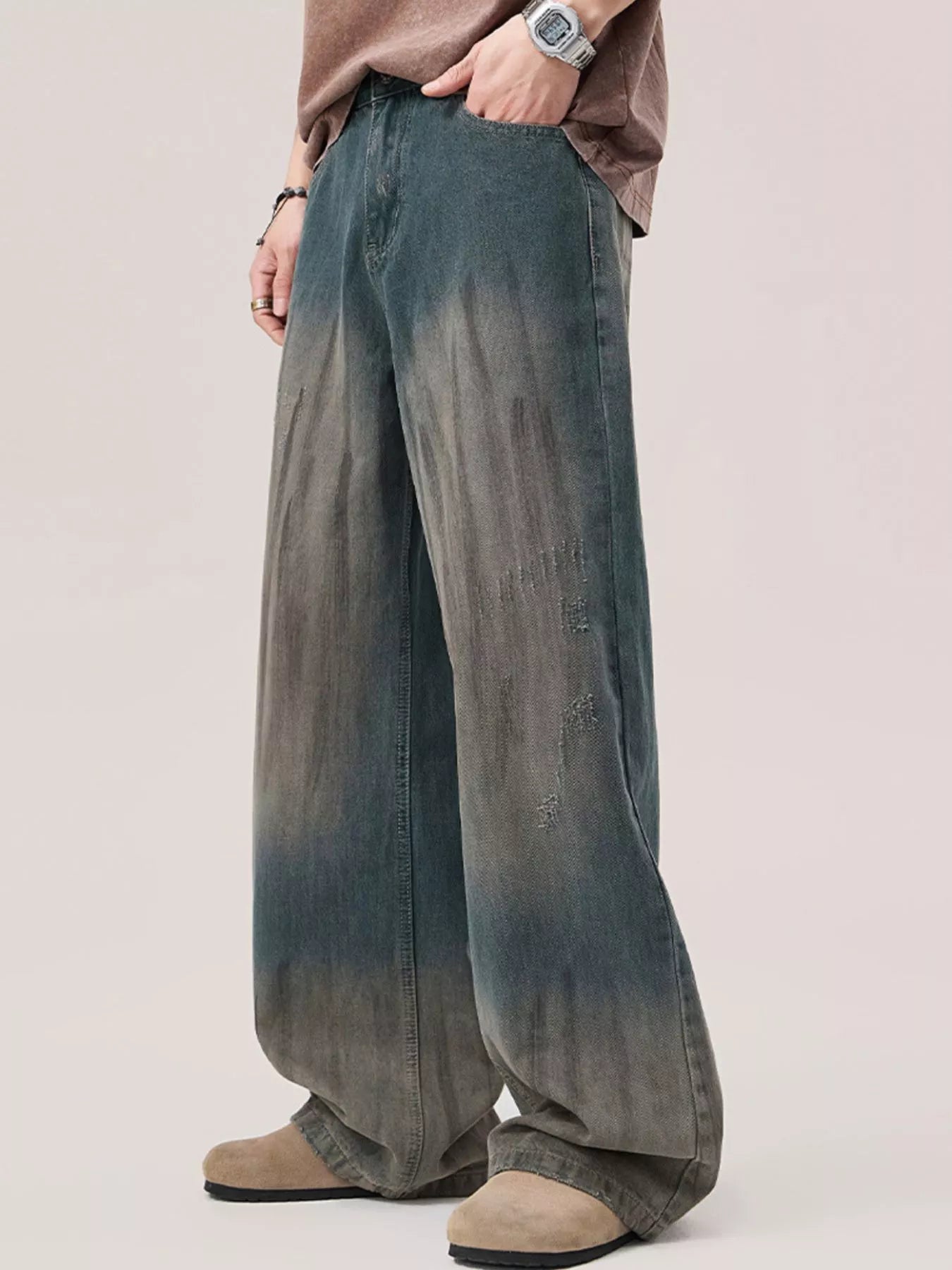 Gradient Wash Wide Leg Jeans in French Blue for Men