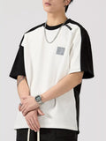 Contrast Round Neck Short Sleeve T-Shirt Plus Size in Black and White for Men