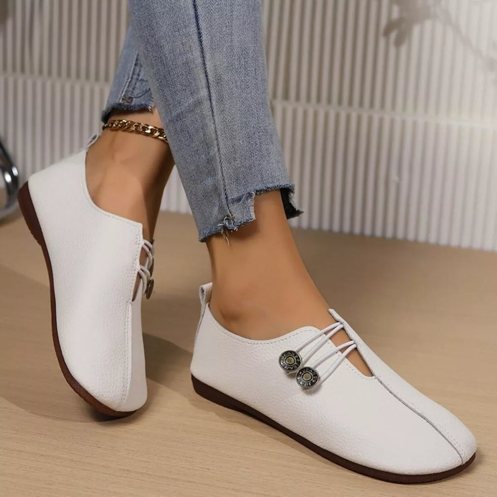 Casual Button Detail Slip-Ons in Red for Women