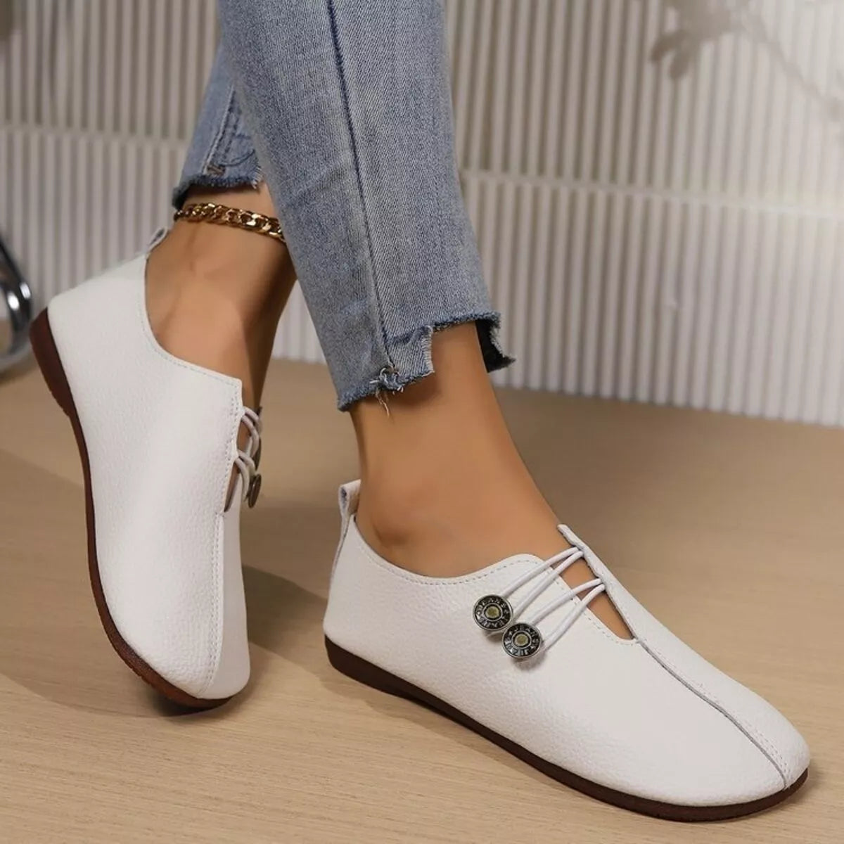 Casual Button Detail Slip-Ons in Red for Women