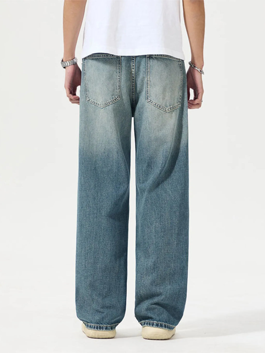 Distressed Wide Leg Jeans Plus Size in Blue for Men