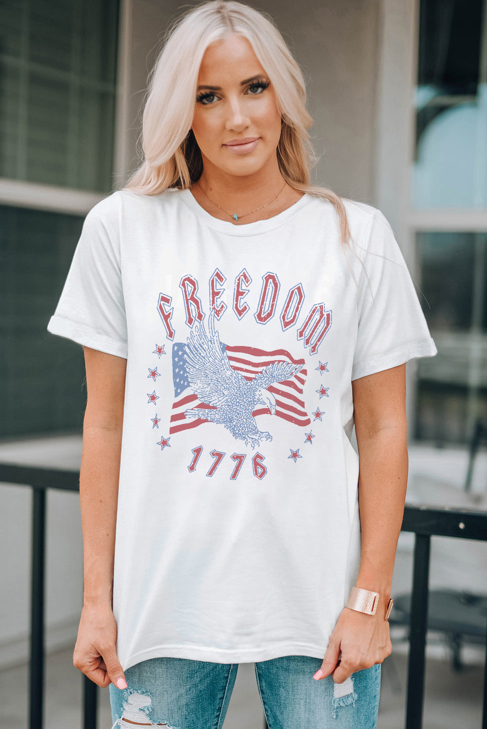 Freedom 1776 Graphic Tee in White for Women