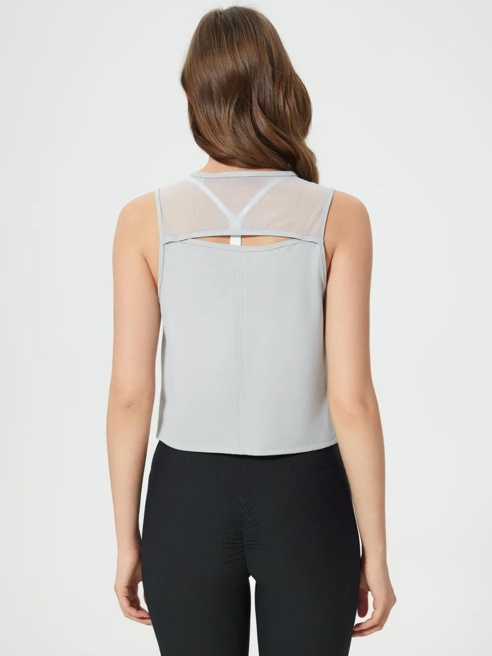 Round Neck Cropped Active Tank in Light Gray for Women