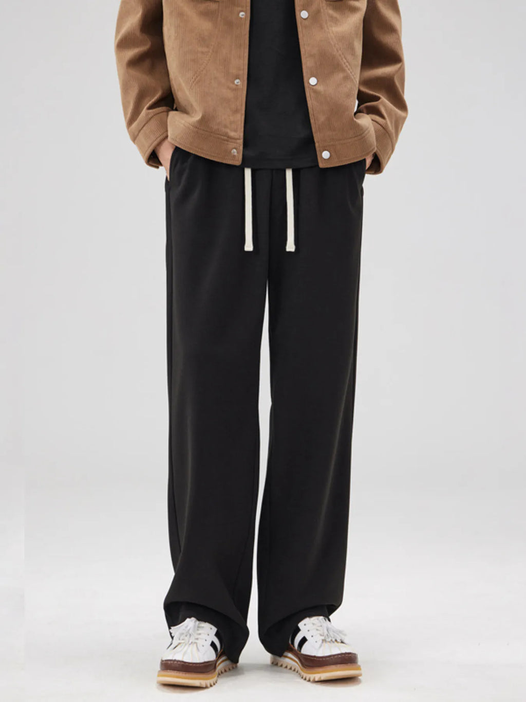 Relaxed Fit Drawstring Pants Plus Size in Apricot for Men