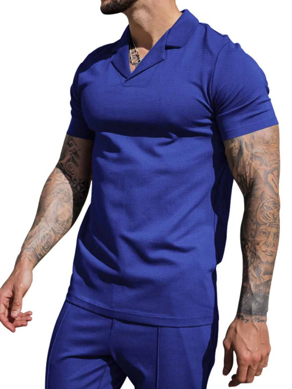 Plus Size Short Sleeve Top and Shorts Set in White for Men