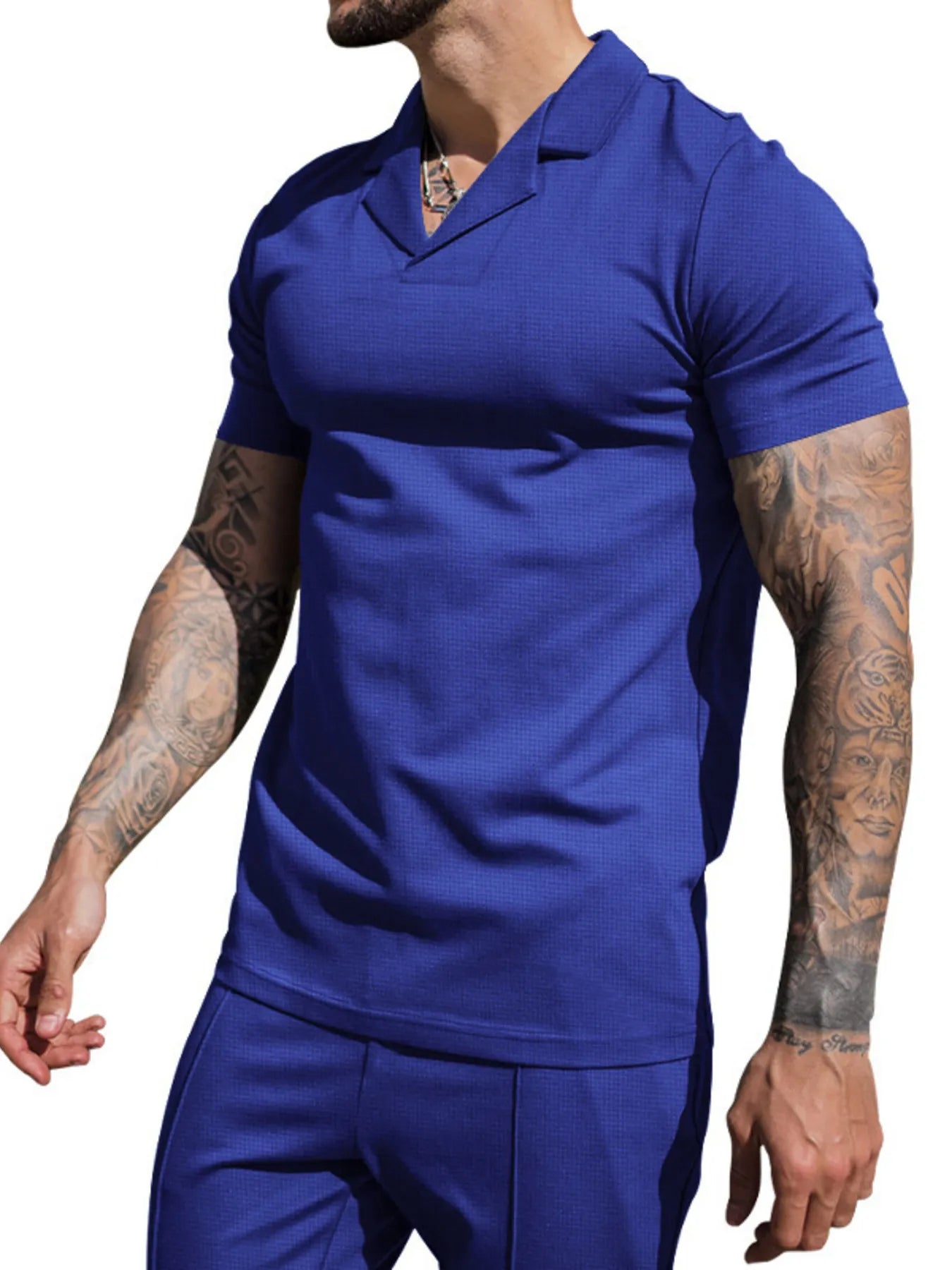 Plus Size Short Sleeve Top and Shorts Set in White for Men