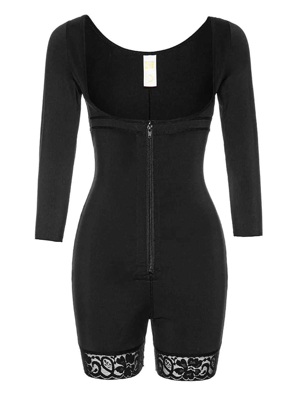 Plus Size Zip Up Lace Detail Long Sleeve Shapewear in Black for Women