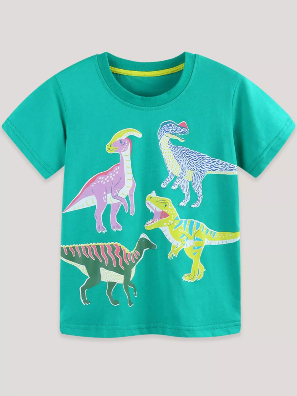 Dinosaur Print Crew Neck Short Sleeve T-Shirt in Turquoise for Boys