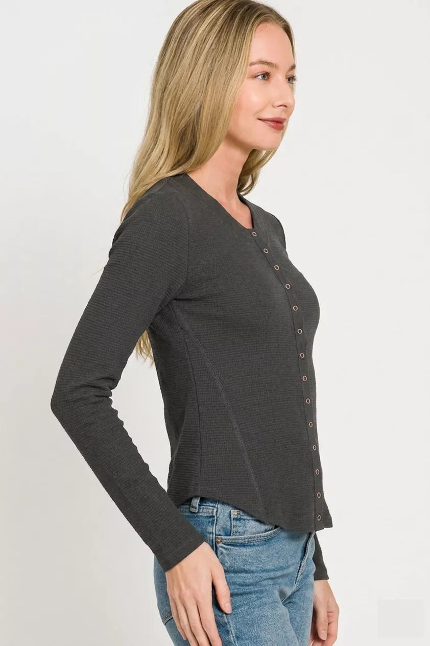 Double Knit Snap Button Shirts in Black for Women