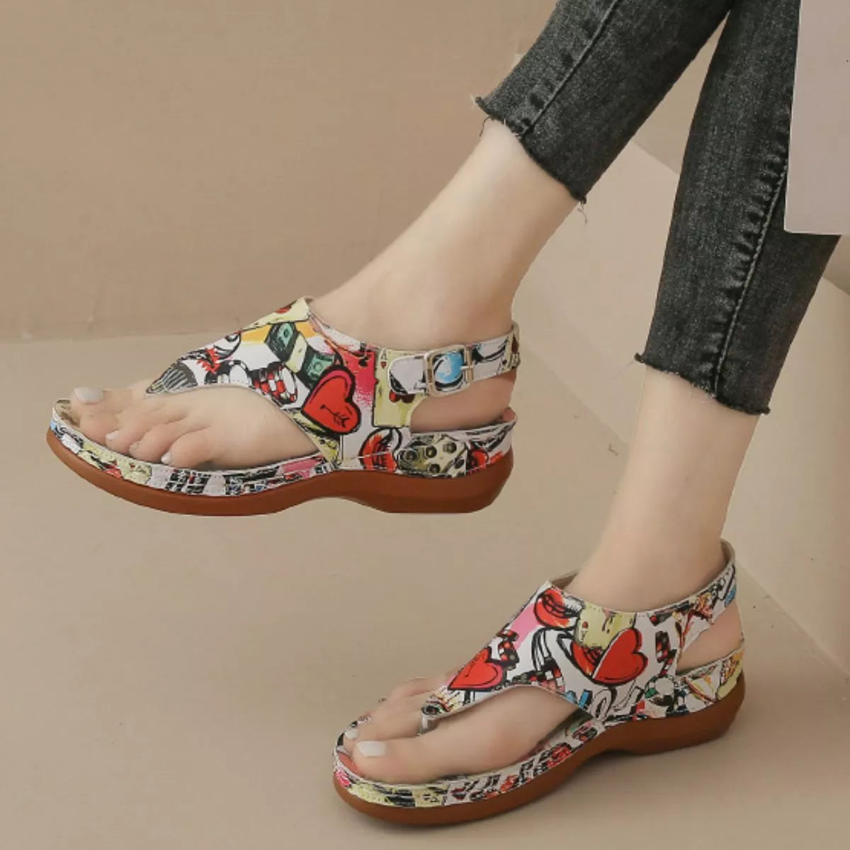 Toe Post Wedge Sandals in Playing Cards for Women