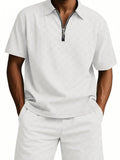 Quarter Zip Short Sleeve Top and Shorts Set Plus Size in White for Men