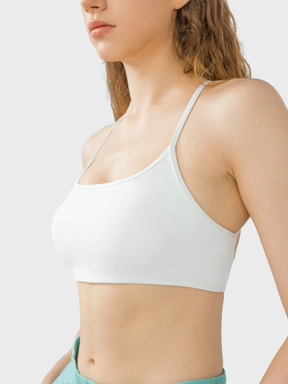 Crisscross Back Scoop Neck Active Cami with Detachable Chest Pads in White for Women