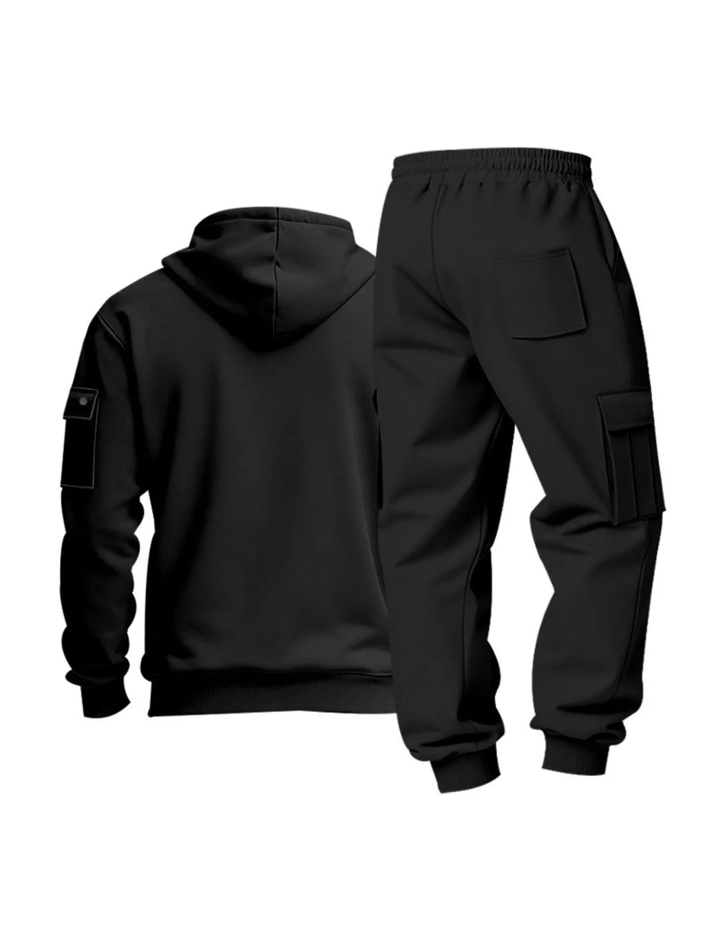Half Zip Hoodie and Cargo Pants Set Plus Size in Light Gray for Men