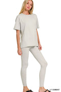 Brushed Dty Microfiber Short Sleeve Top and Pants Loungewear Set in Light Cement for Women