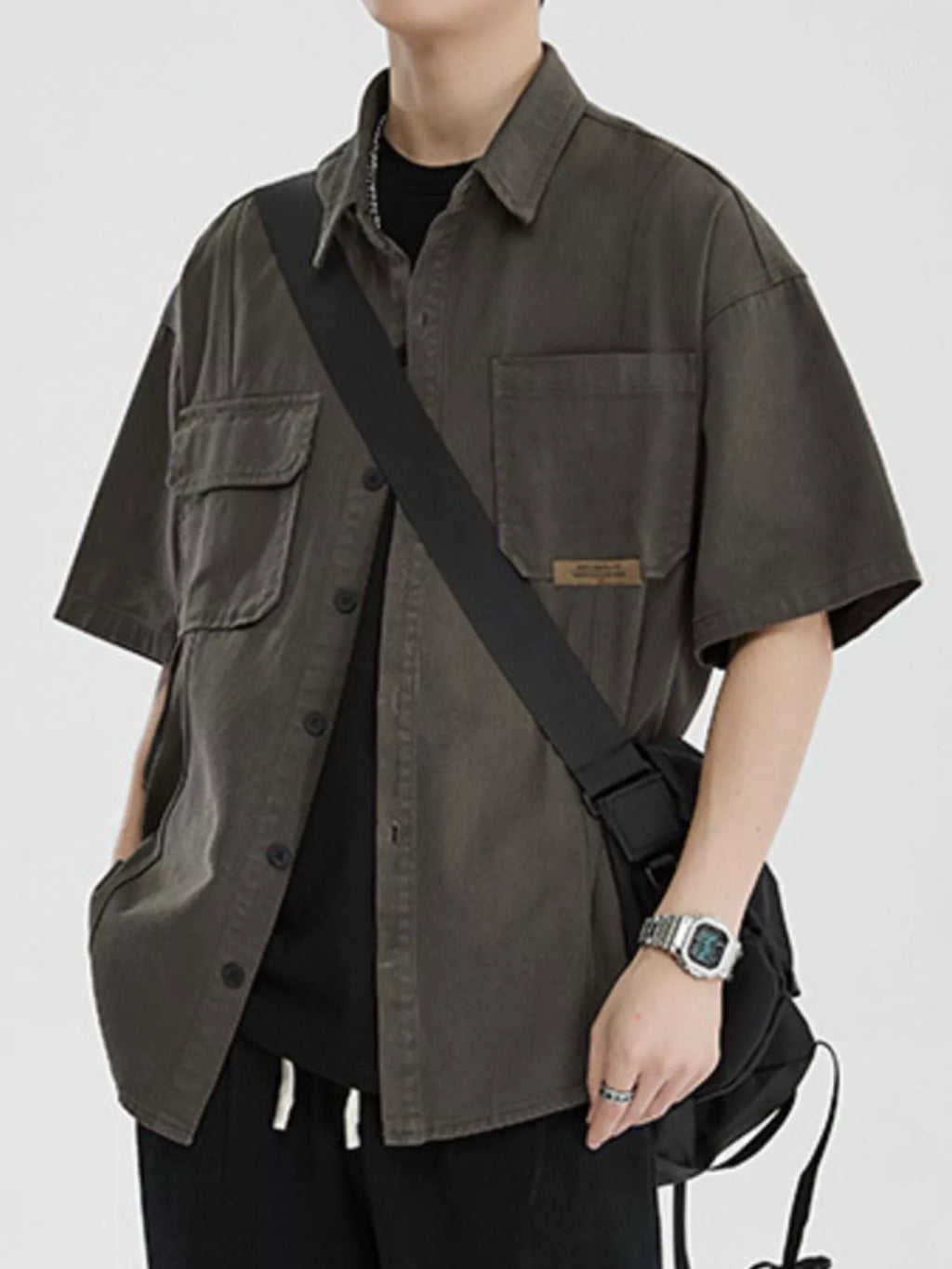 Button Up Half Sleeve Shirt Plus Size in Gray for Men