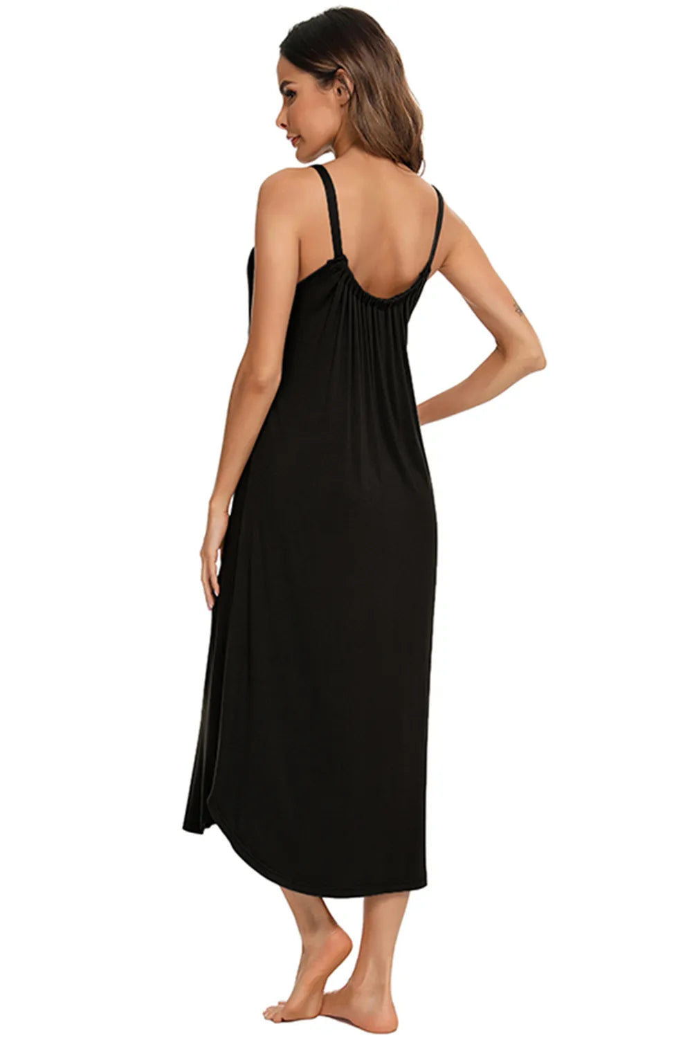 V-Neck Midi Lounge Dress in Black for Women