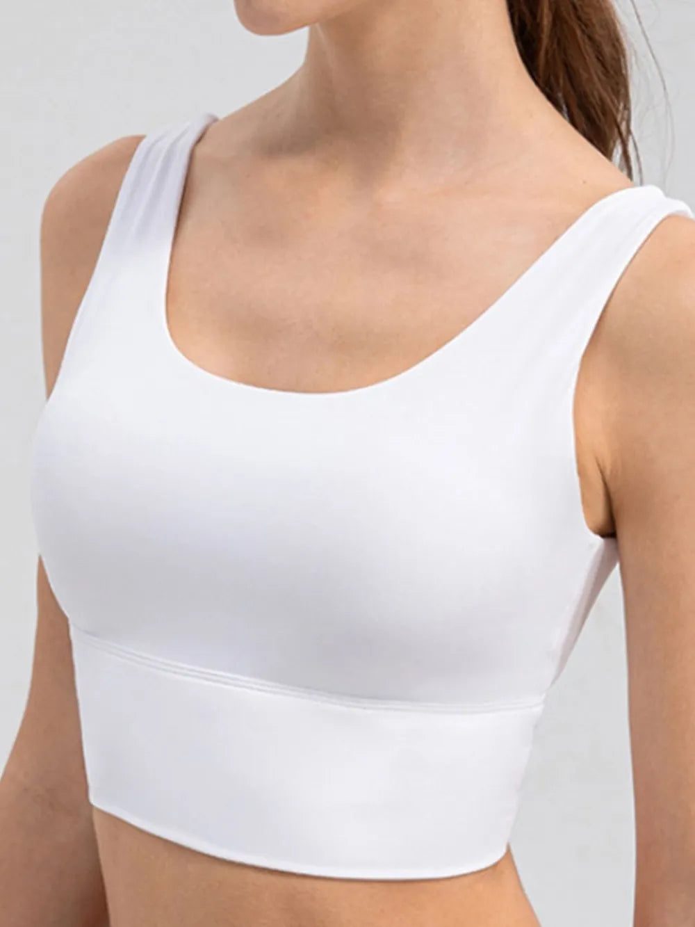 Scoop Neck Wide Strap Active Tank in White for Women