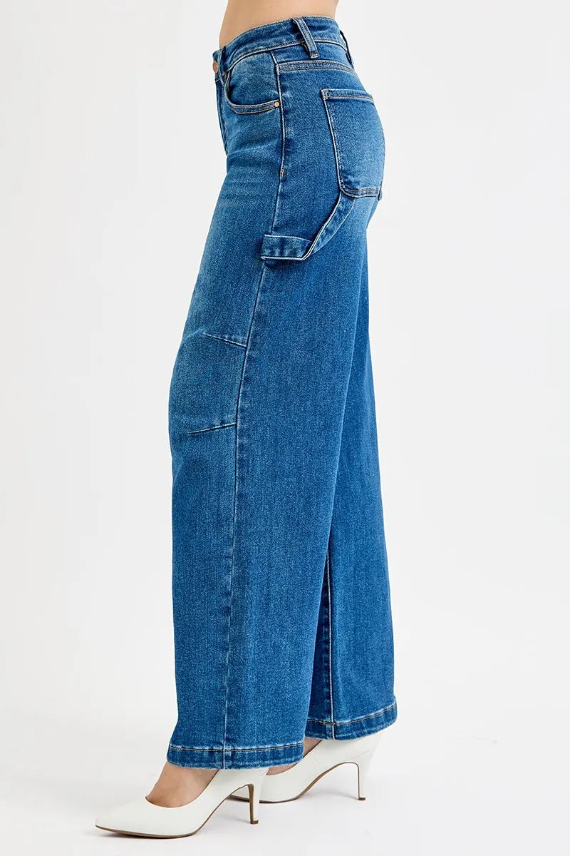 High Rise Wide Leg Patch Detailed Jeans Plus Size in Dark for Women