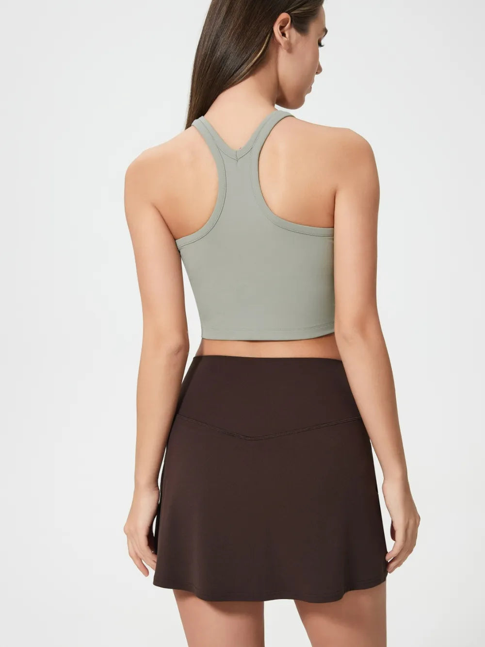 Scoop Neck Active Tank with Detachable Chest Pads in Sage for Women