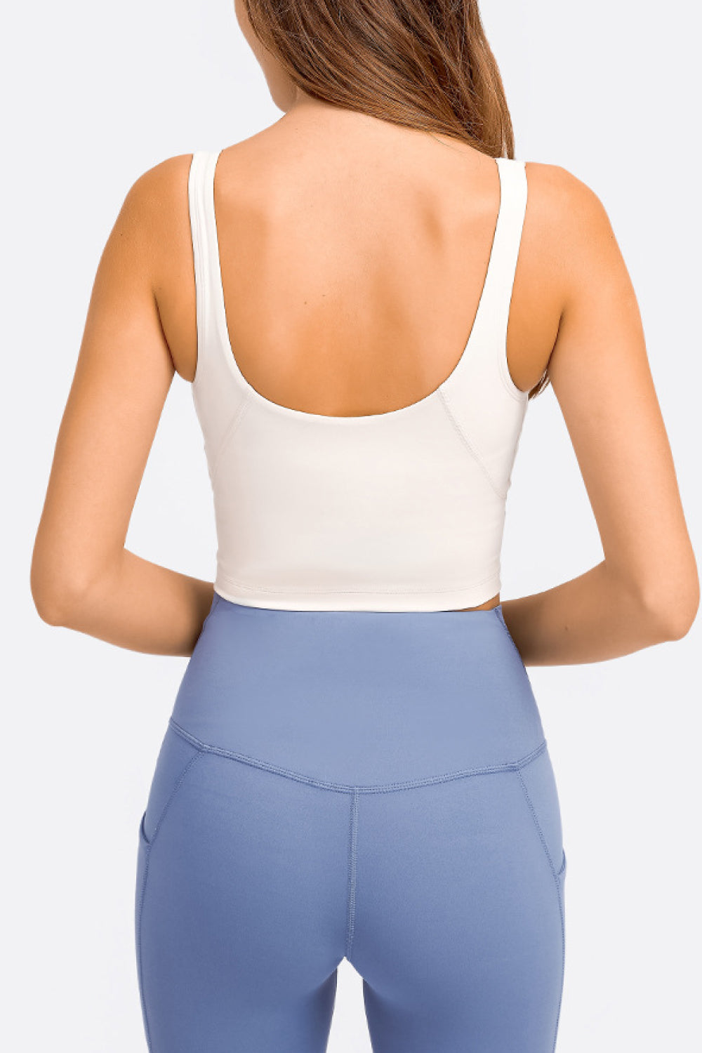 Deep V-Neck Crop Sports Bra in Air Force Blue for Women