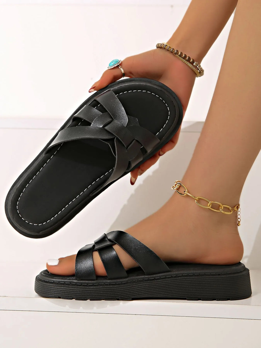Open Toe Platform Sandals in White for Women