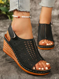 Open Toe Wedge Sandals in Classic in Black for Women