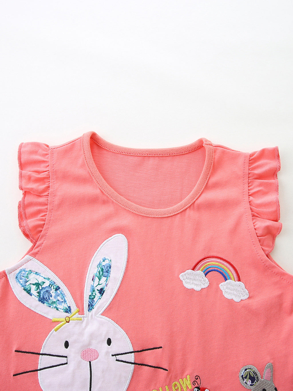 Bunny Heart Print Top and Shorts Set in Strawberry for Girls
