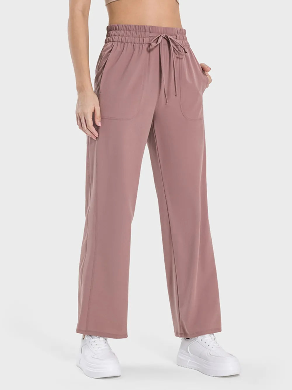 Drawstring Pocketed Active Pants in Cloudy Blue for Women