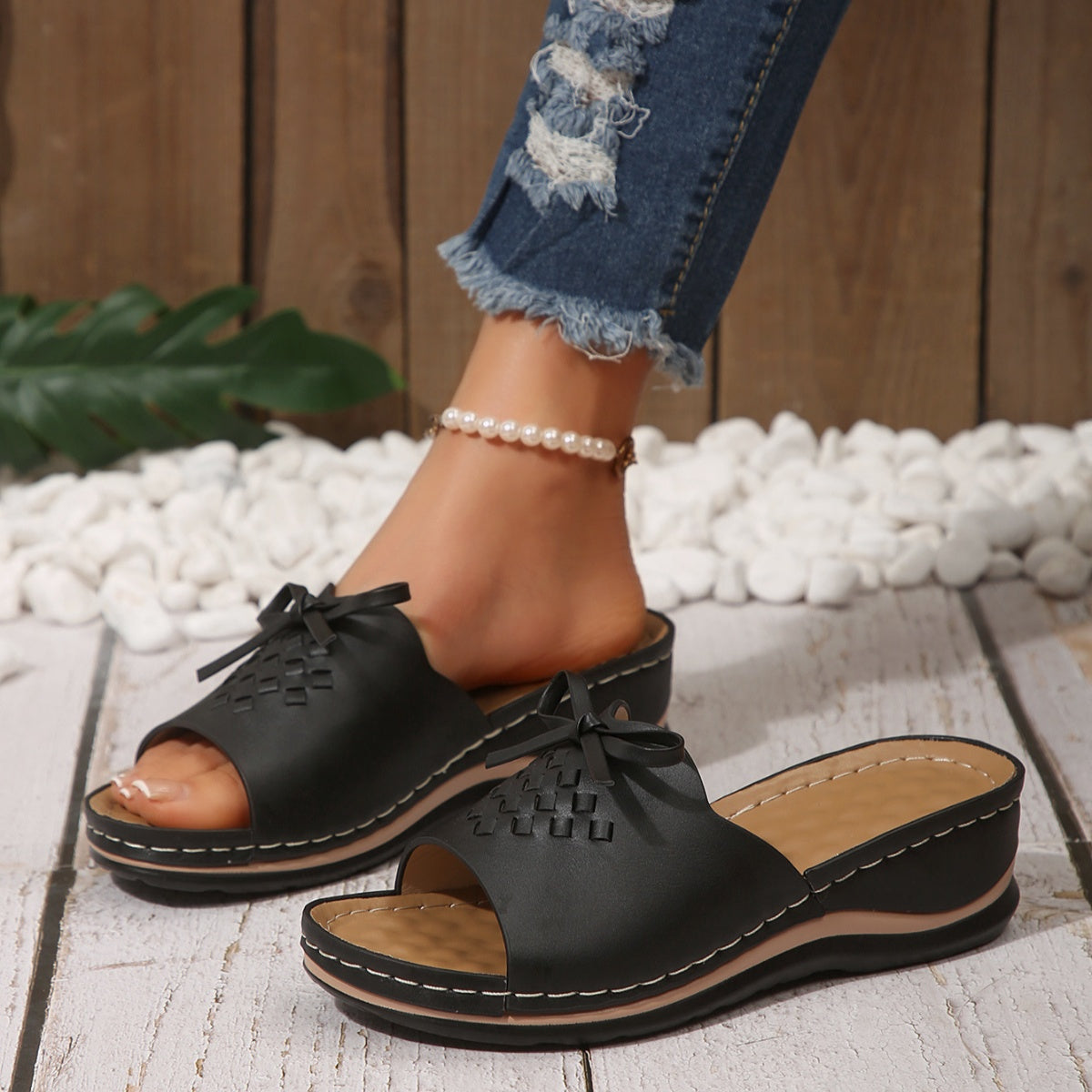 Open Toe Wedge Sandals in Light Pink in Brown for Women