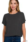Round Neck Short Sleeve Cropped T-Shirt in Black for Women
