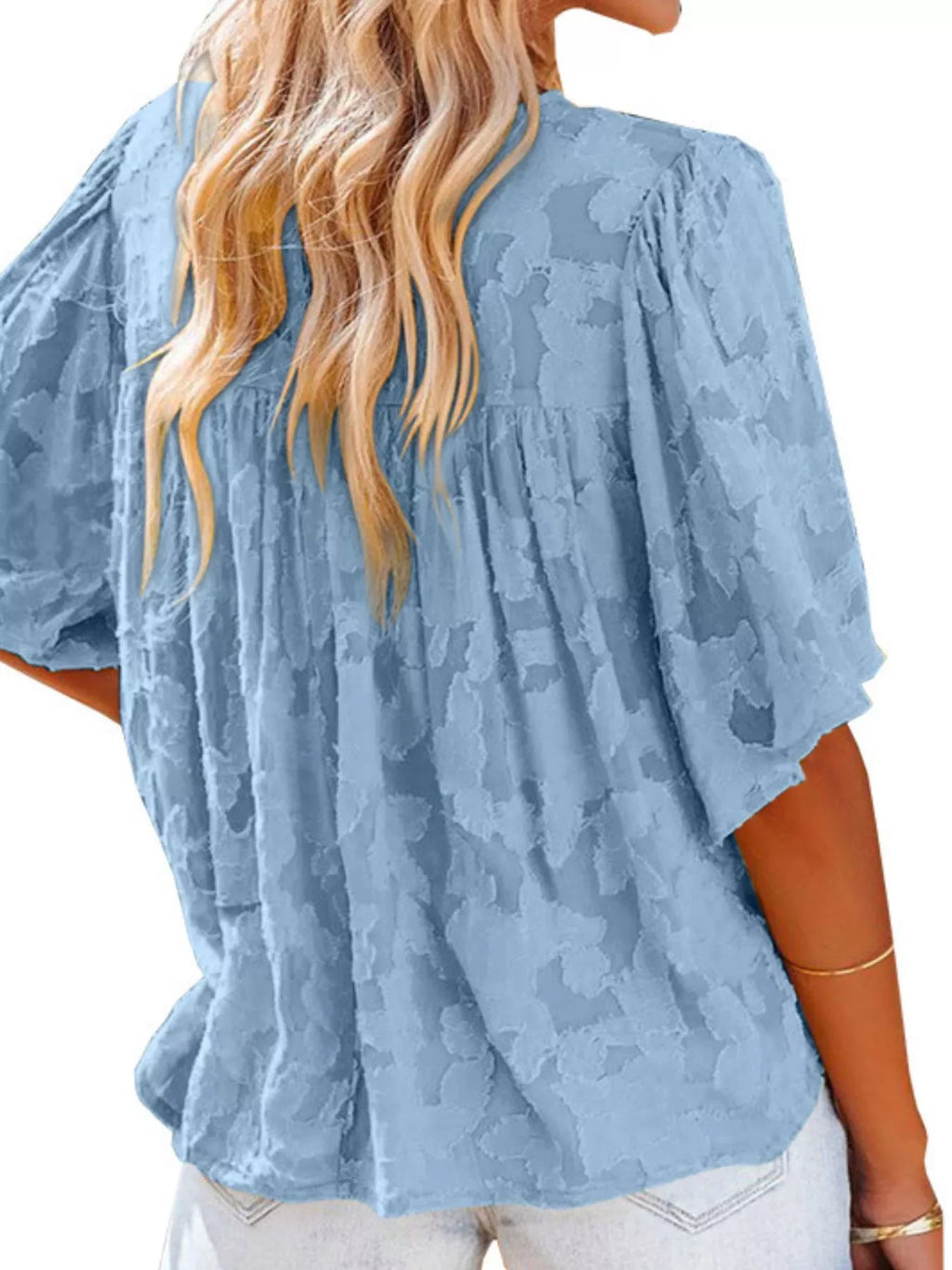 Textured V-Neck Button-Down Shirt Plus Size in Brown for Women