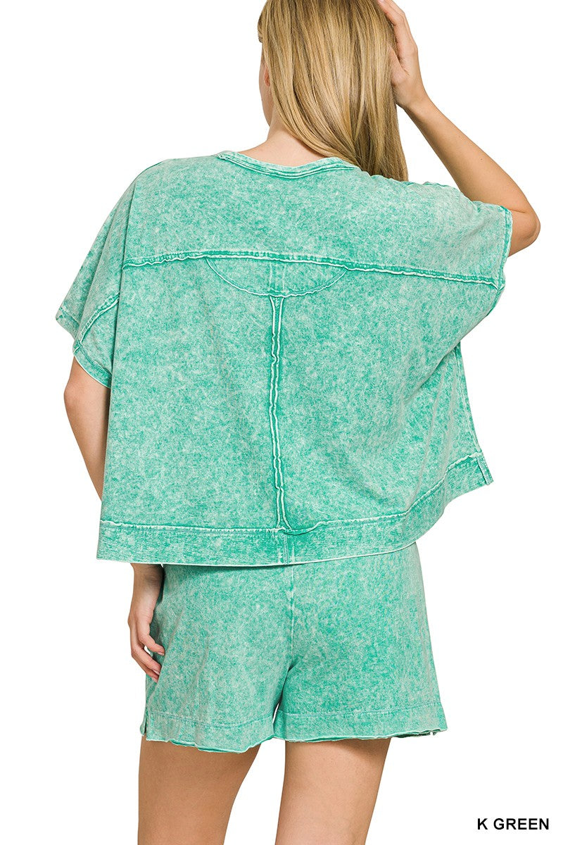 Halo Snow Washed Boxy Top & Shorts Set in Green for Women