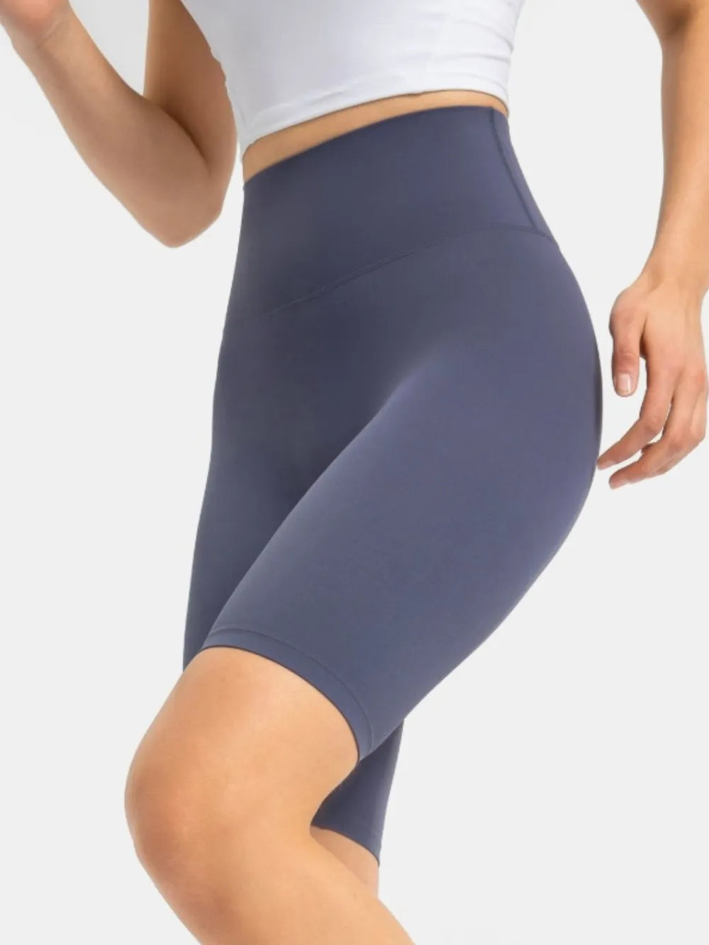 High Rise Wide Waistband Active Shorts in Dark Brown in Royal Blue for Women