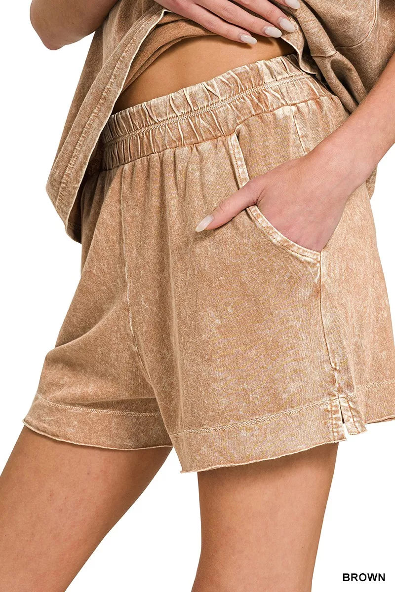 Halo Snow Washed Exposed Seam Top & Shorts Set in Brown for Women