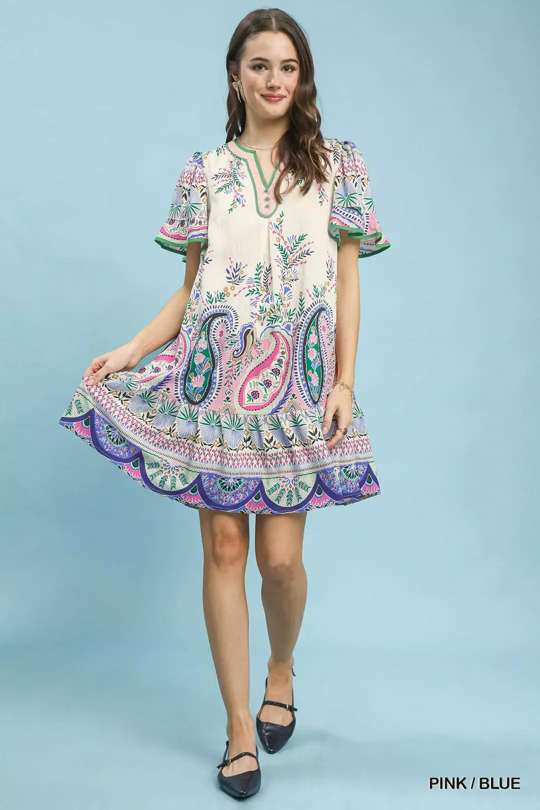 Paisley Flutter Sleeve Mini Dress for Women
