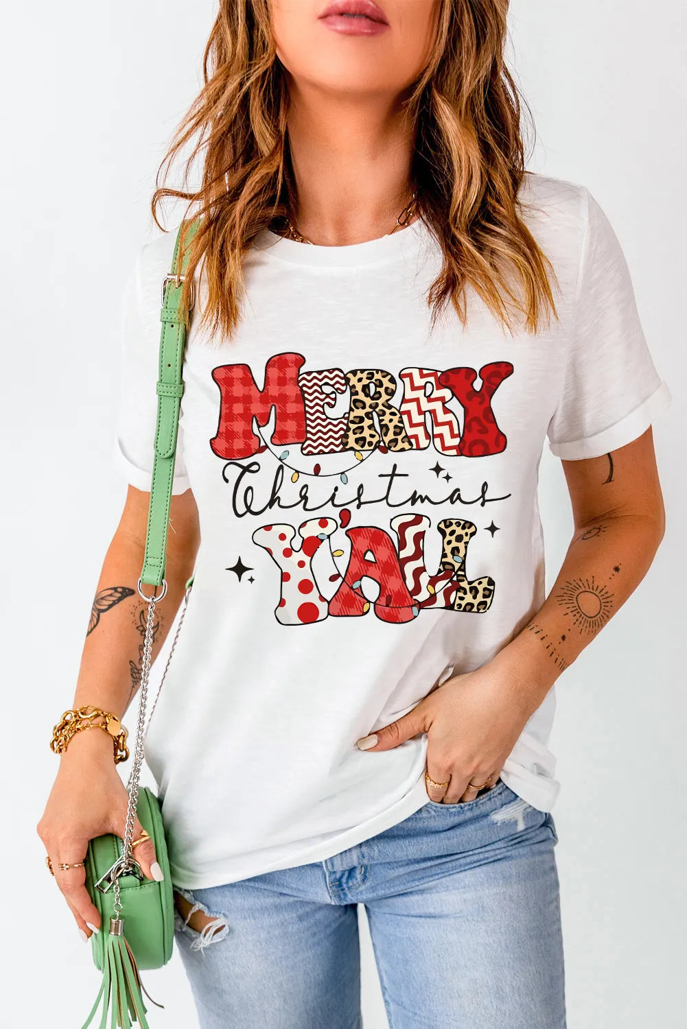Letter Graphic Round Neck Short Sleeve T-Shirt in Everyday in White for Women