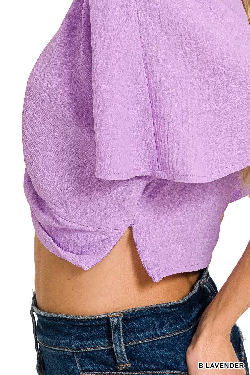 Woven Airflow Twisted Top & Wide Leg Pants Set for Women
