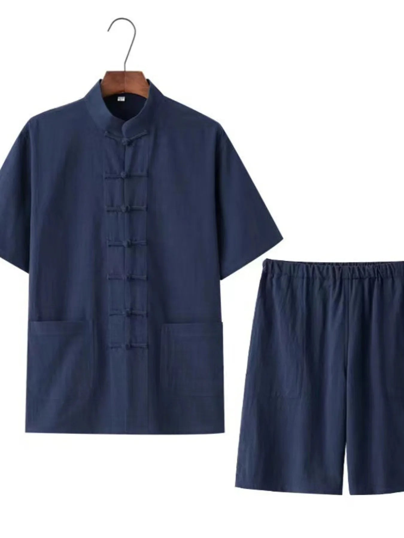 Plus Size Chinese Style Top and Shorts Set in White for Men