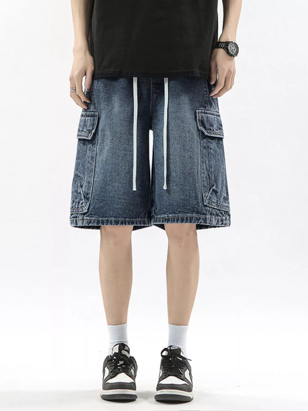 Wash Drawstring Cargo Shorts Plus Size in Cement Gray for Men