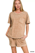 Halo Snow Washed Exposed Seam Top & Shorts Set in Brown for Women