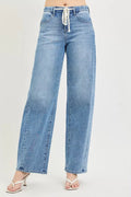Relaxed Fit Drawstring Waist Jeans in Light for Women