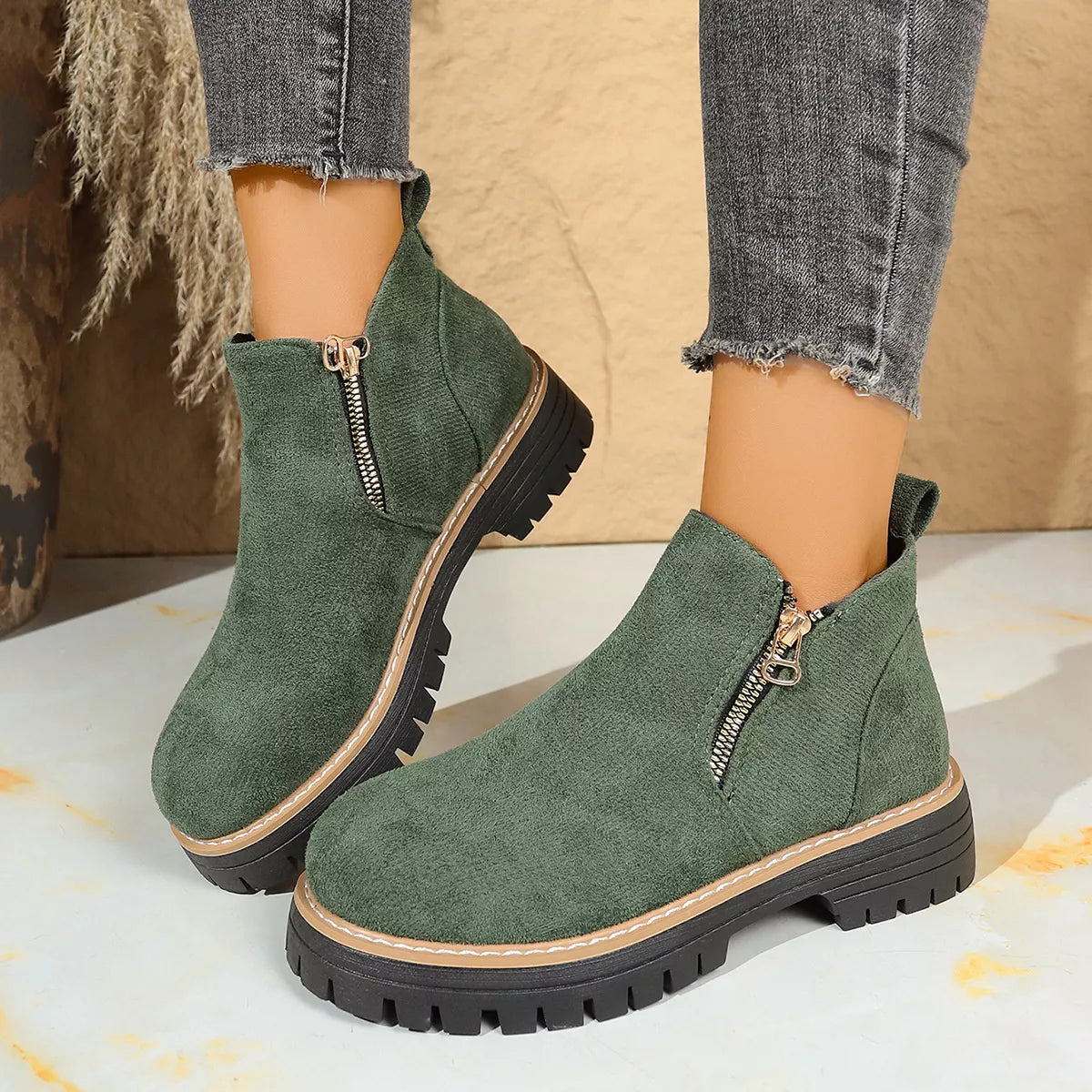 Round Toe Platform Boots in Classic in Off-White for Women
