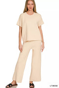 Viscose Round Neck Top & Pants Set in Light Beige for Women