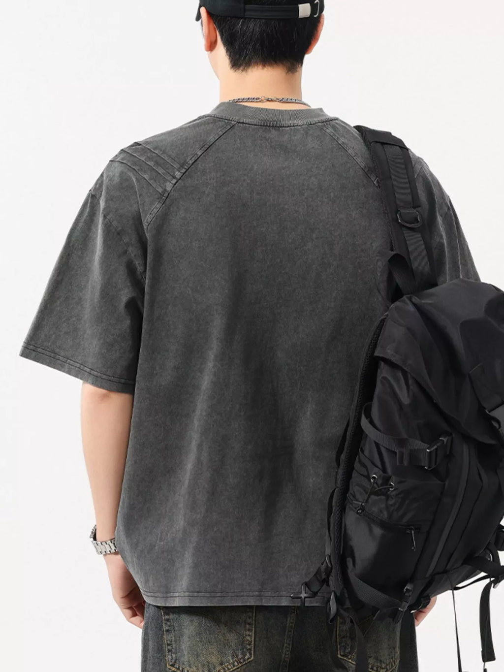 Plus Size Vintage Washed Round Neck Tee in Olive Brown for Men