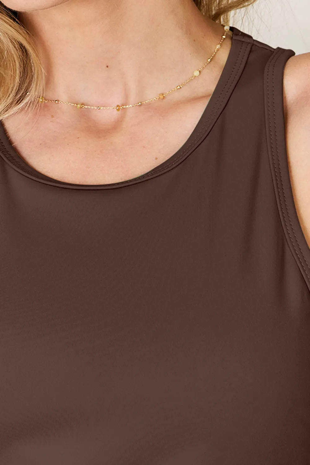 Plus Size Round Neck Racerback Tank in Chocolate for Women
