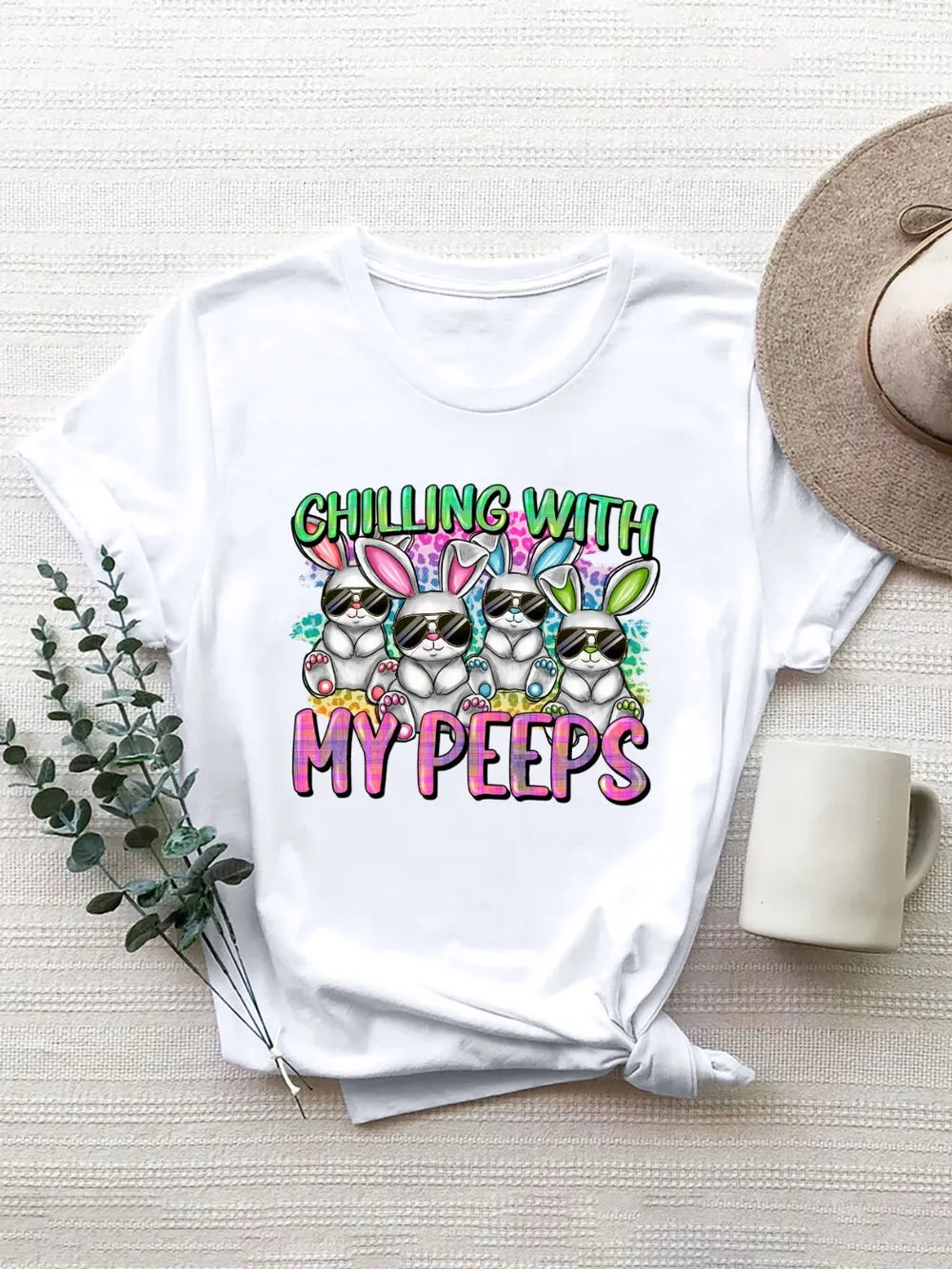 Chilling with My Peeps Round Neck T-Shirt in Aqua for Women