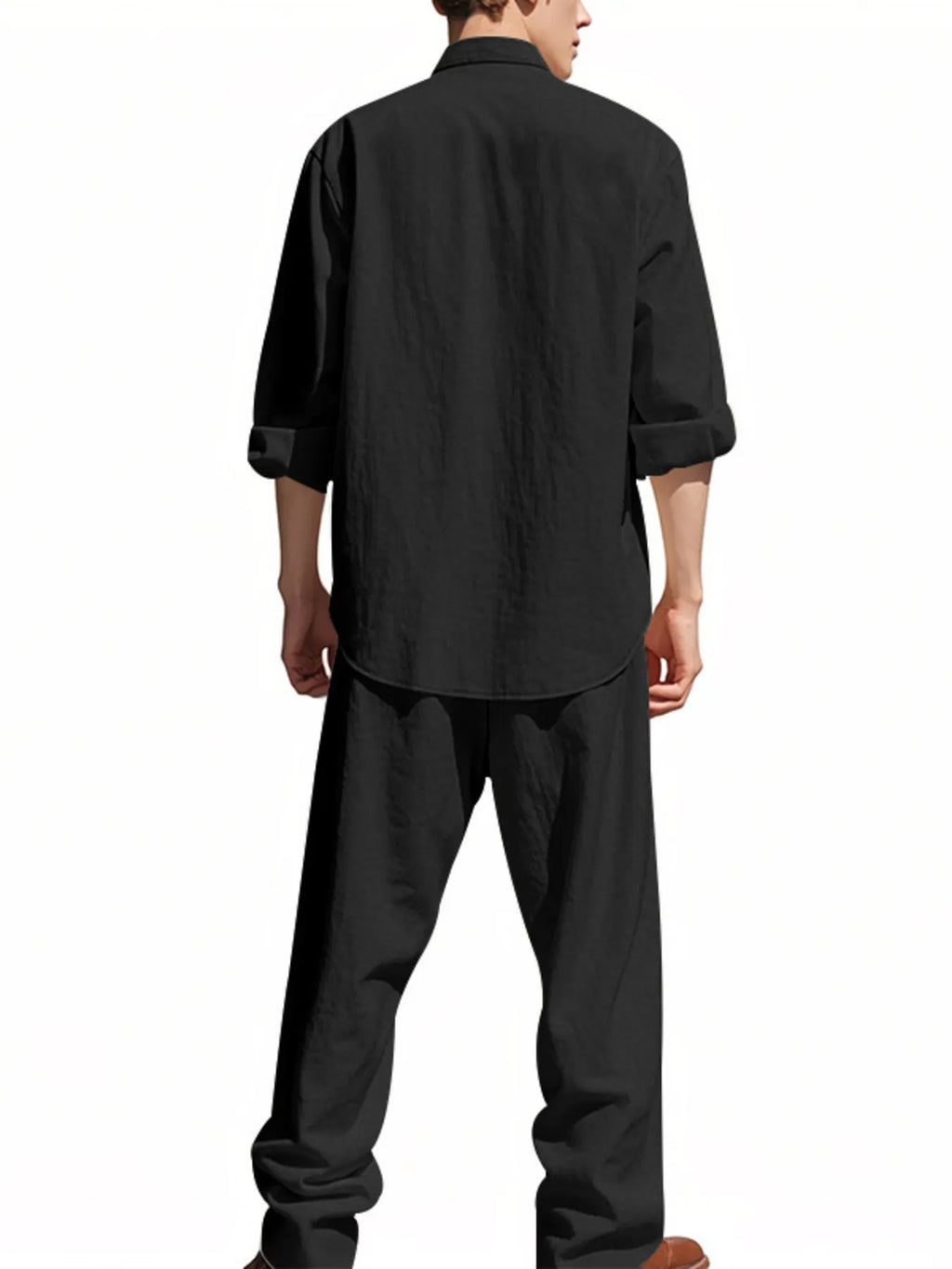 Button Up Shirt and Pants Set Plus Size in White for Men