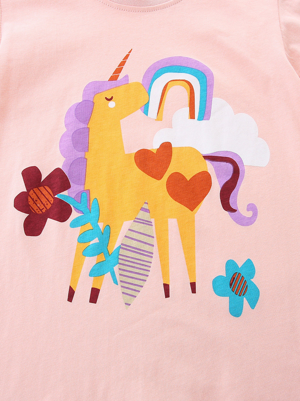 Unicorn Graphic Short Sleeve T-Shirt in Blush Pink for Girls