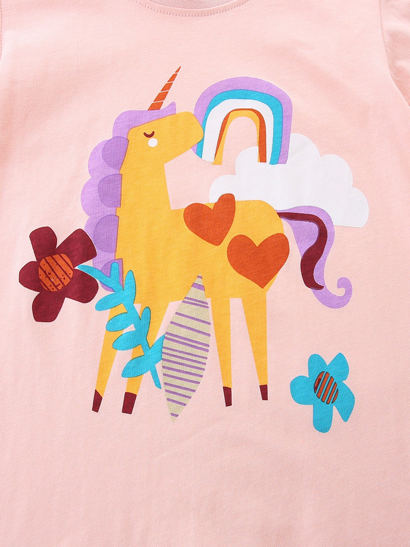 Unicorn Graphic Short Sleeve T-Shirt in Blush Pink for Girls