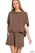 Exposed Seam Boxy Top & Shorts Set in Brown for Women